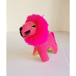 Mexican Folk Art Lion Handmade Wool Stuffed Animal Nursery Decor Natural Fibers